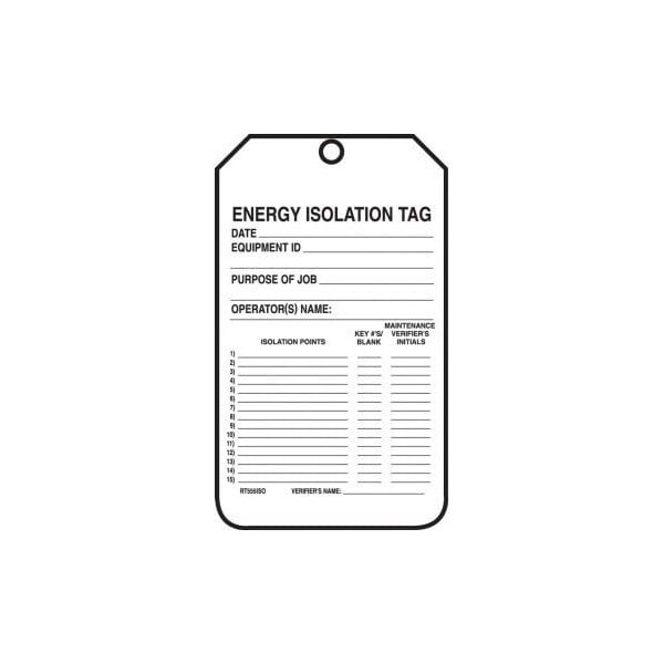 Accuform Safety Tags, ENERGY ISOLATION TAG, 5.75in x 3.25in, PF-Cardstock, 25PK MDT400CTP - main